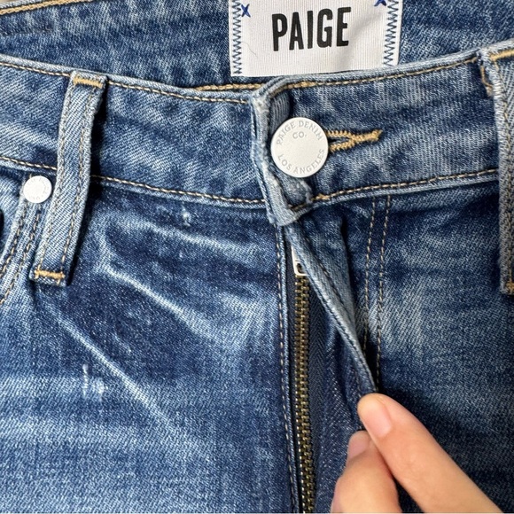 Paige Distressed Wash Straight Leg High Rise Denim Jeans Size 24 - Picture 6 of 9